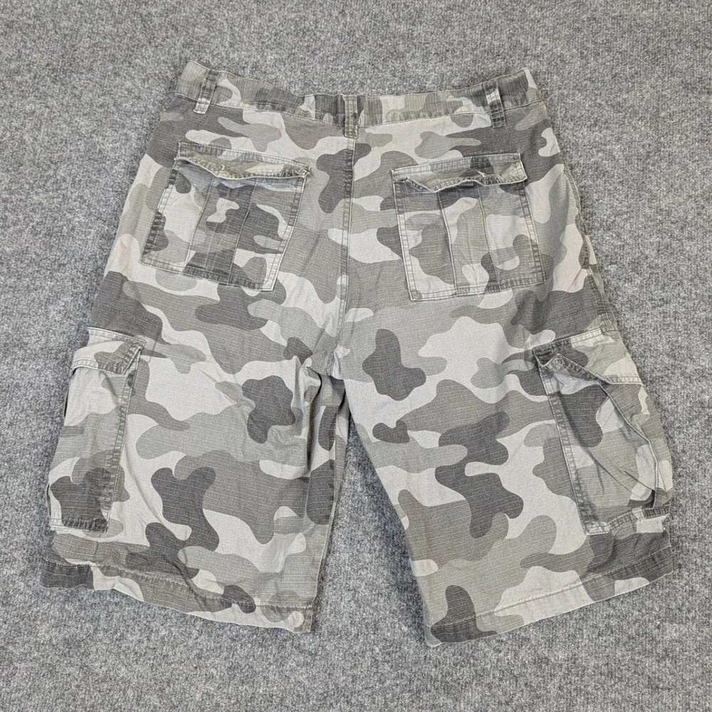 Y2K Southpole 34 Mens Baggy Grey Camouflage Cotton Ripstop Tactical Cargo Shorts